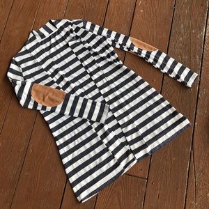 Gray Striped Cardigan faux suede elbow patches